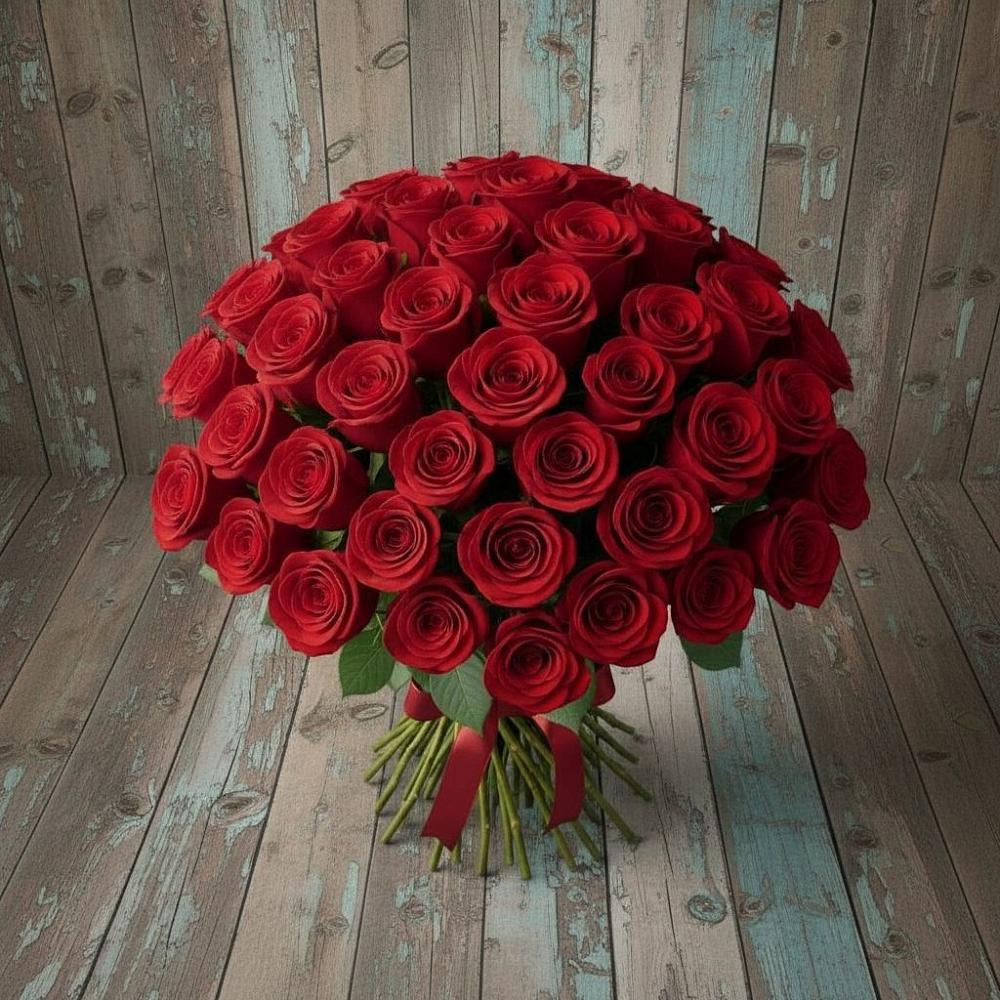 Букет 55 Красных роз Фридом в Новолабинской