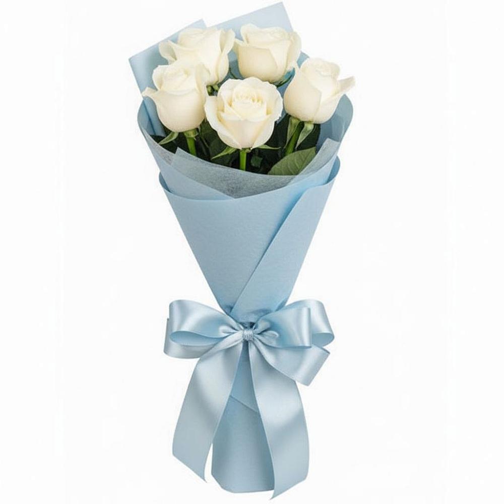 Букет 5 Белых роз Проуд в Новолабинской