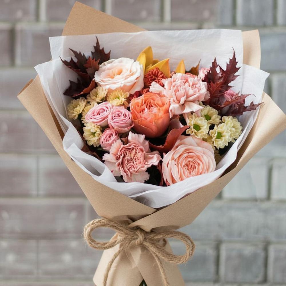 Букет цветов из: Гвоздики, Хризантемы и Розы в Новолабинской