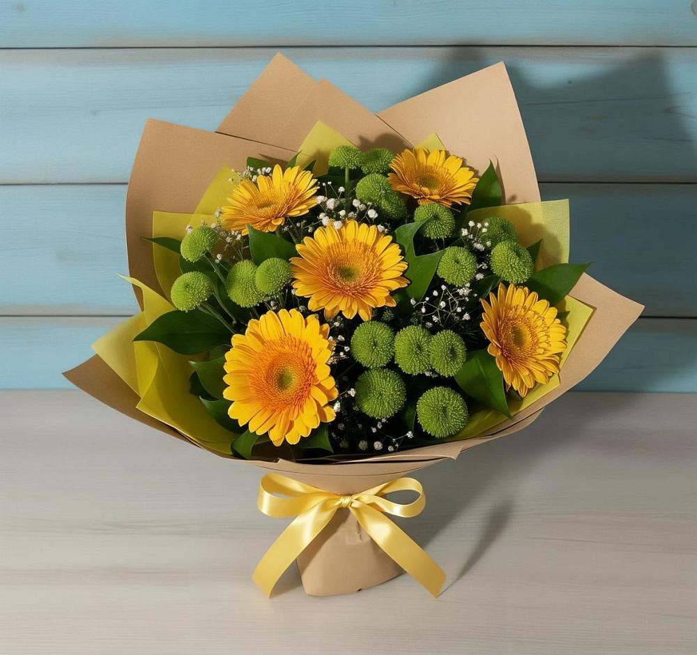 Букет цветов из: Герберы и Хризантемы в Новолабинской