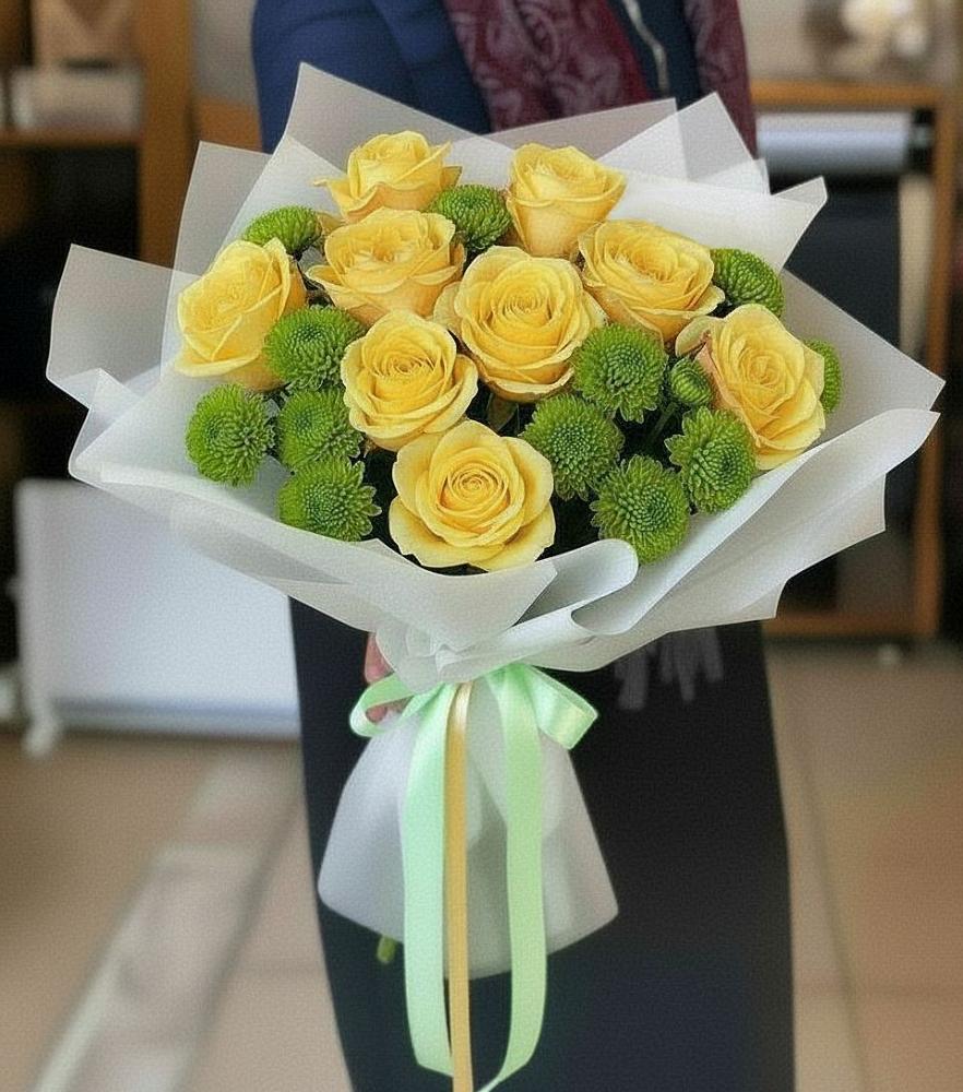 Букет цветов из: Хризантемы и Розы в Новолабинской