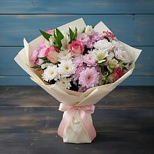 Букет цветов из:  Хризантемы, Альстромерии и Розы #REPLACE_PRED# Новолабинской