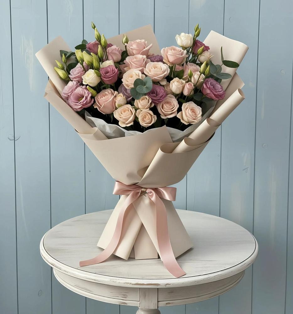 Букет цветов из: Розы и Лизиантусы в Новолабинской