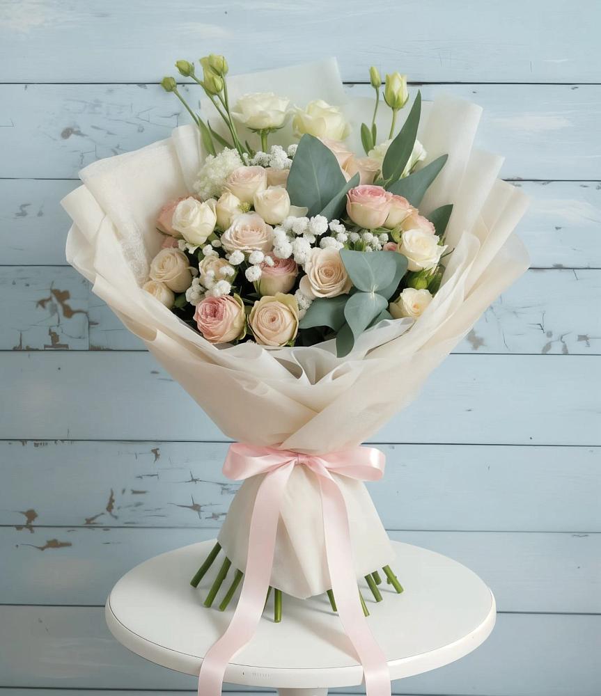 Букет цветов из: Розы и Лизиантусы в Новолабинской