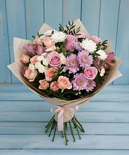 Букет цветов из:  Хризантемы, Розы и Альстромерии #REPLACE_PRED# Новолабинской