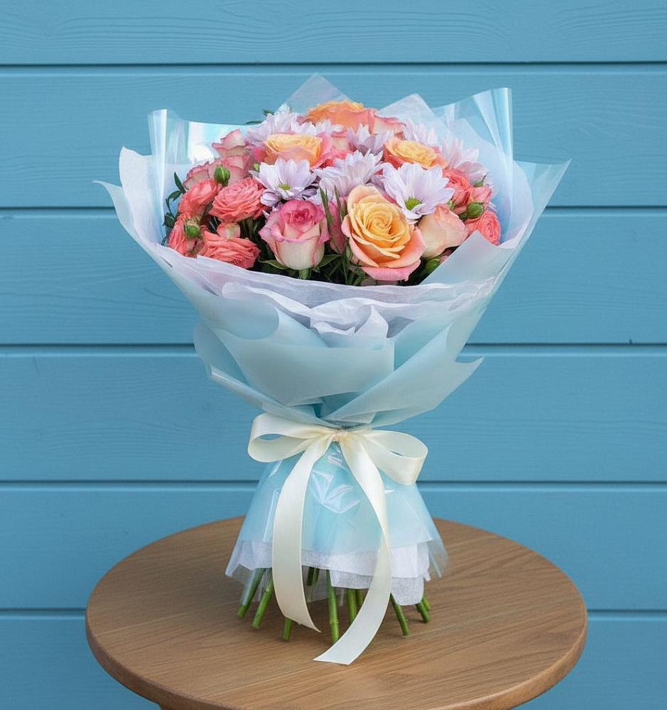 Букет цветов из: Хризантемы и Розы в Новолабинской