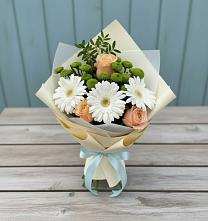 Букет цветов из:  Герберы, Розы и Хризантемы #REPLACE_PRED# Новолабинской